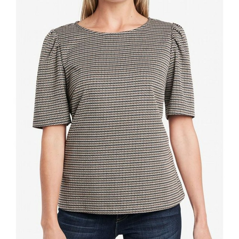 Vince Camuto Womens Puff Sleeve Heritage Check Top